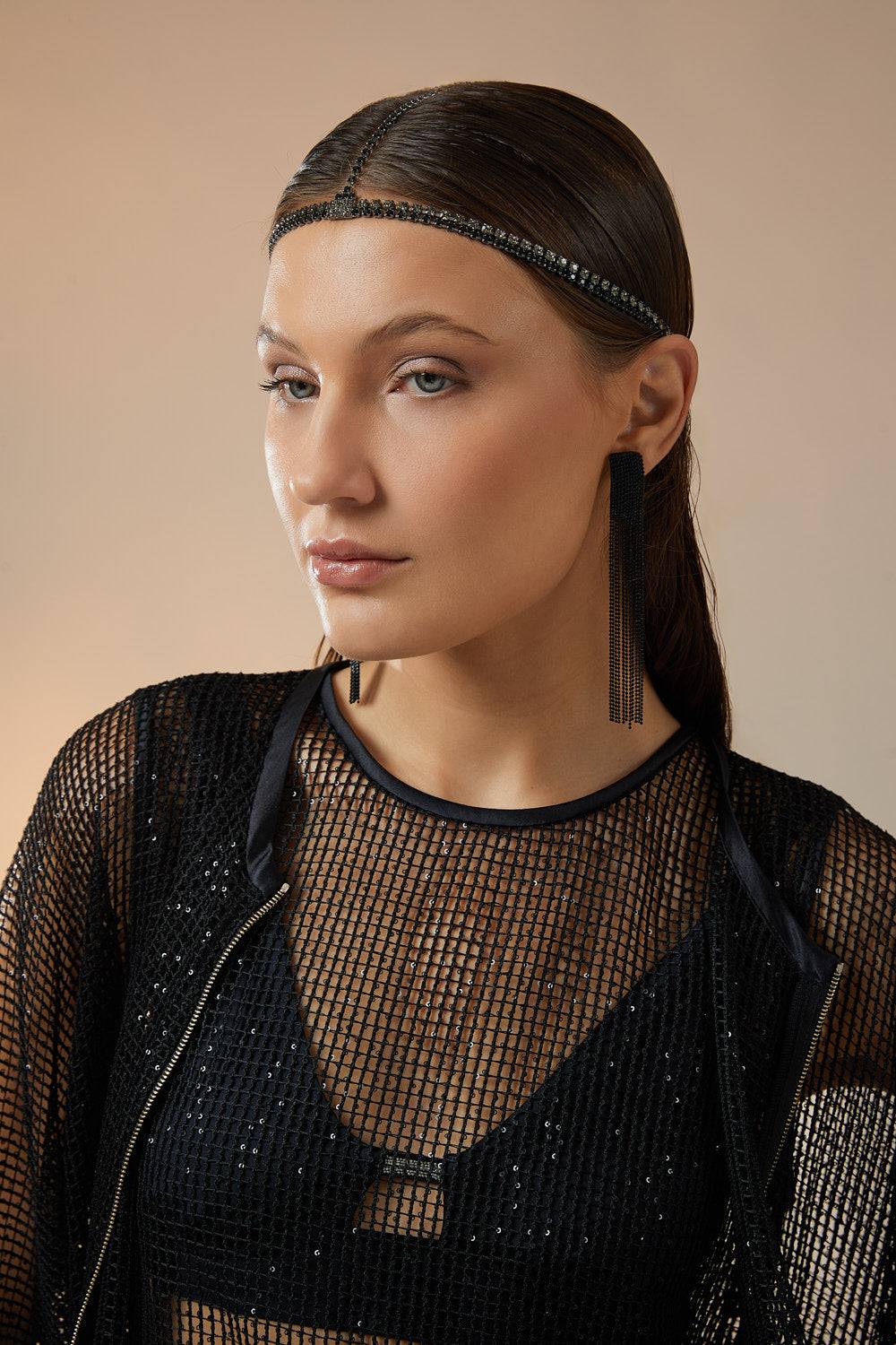 Peserico Copricapo in metallo e strass di cristalli di vetro