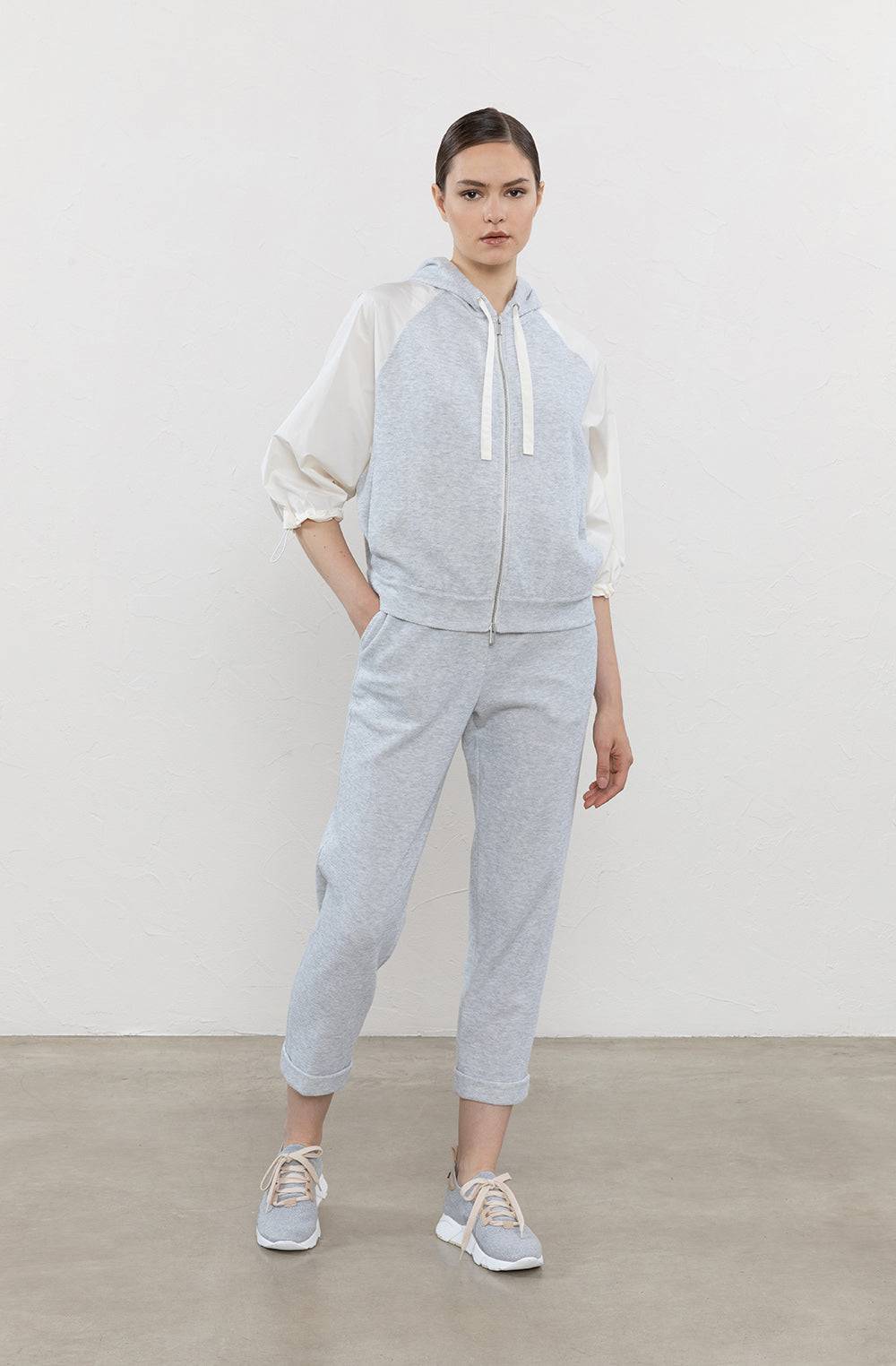 Peserico Felpa Bimaterica In Felpa Rovesciata E Popeline Tecnico