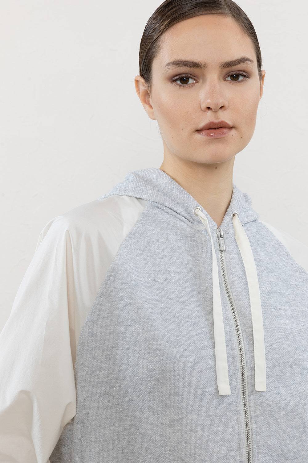 Peserico Felpa Bimaterica In Felpa Rovesciata E Popeline Tecnico