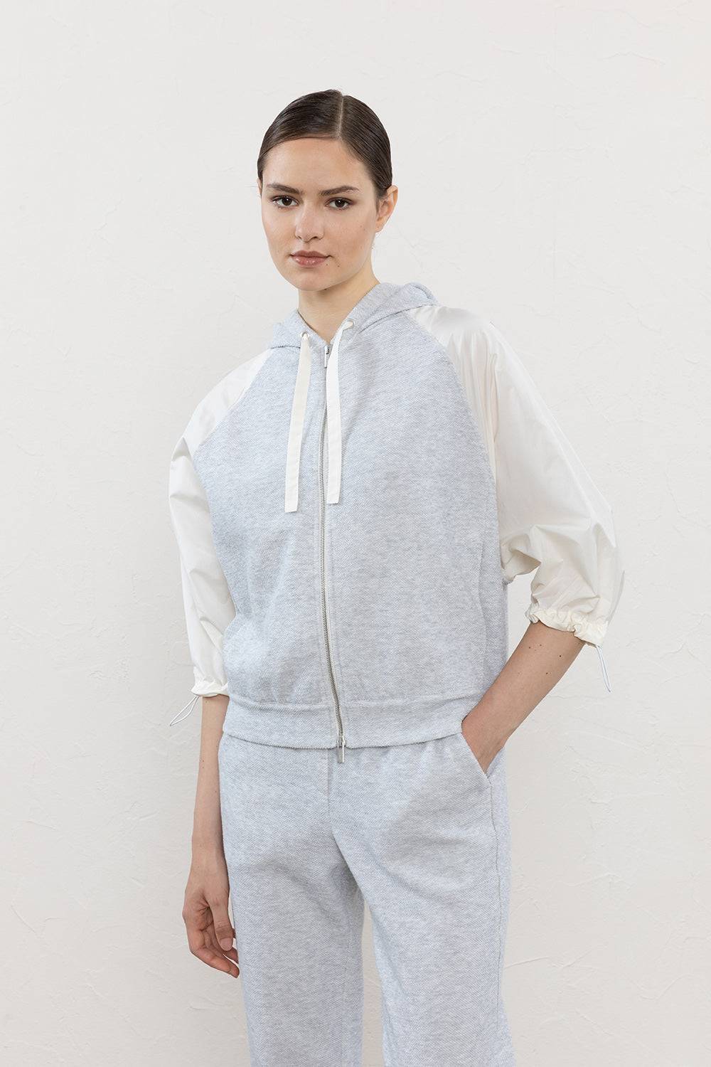 Peserico Felpa bimaterica in felpa rovesciata e popeline tecnico