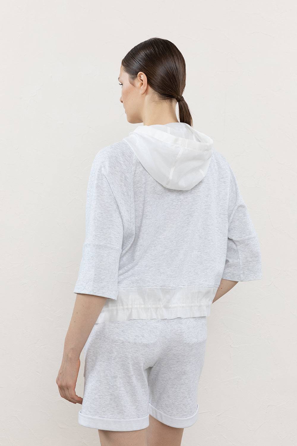 Peserico Felpa Bimaterica In Micro Felpina Double E Organza Misto Seta