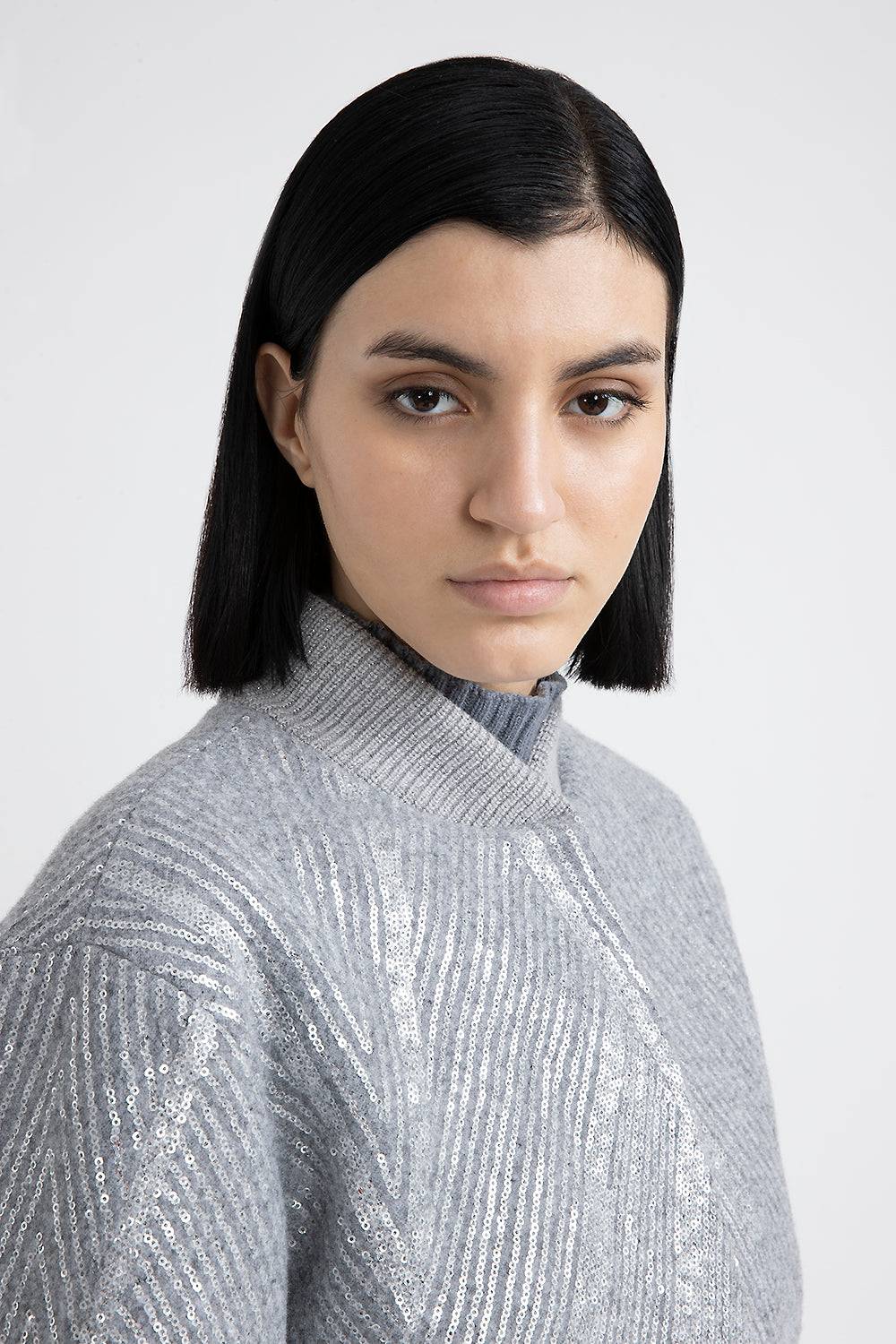 Peserico Giaccone Crop In Panno Garzato Con Ricamo Di Paillettes