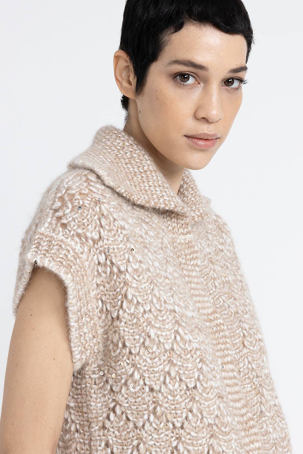 Peserico Gilet Con Bottoni In Filato Muliné Di Alpaca, Paillettes E Lurex
