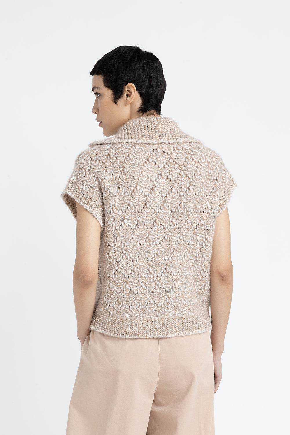 Peserico Gilet Con Bottoni In Filato Muliné Di Alpaca, Paillettes E Lurex
