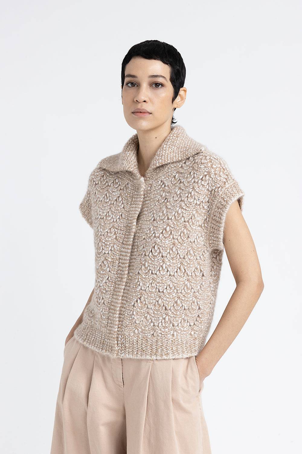Peserico Gilet con bottoni in filato muliné di alpaca, paillettes e lurex