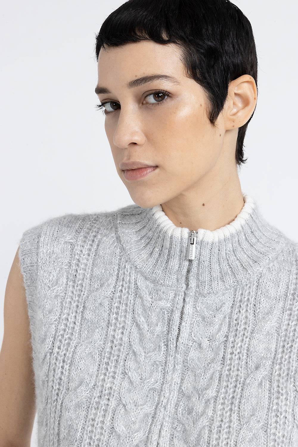 Peserico Gilet Con Zip A Trecce In Lana D'alpaca Lurex E Paillettes