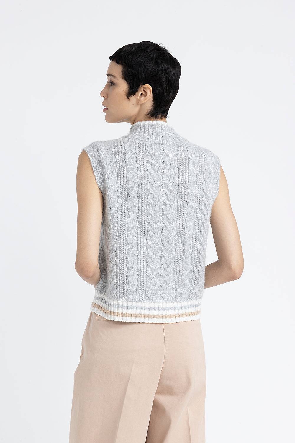 Peserico Gilet Con Zip A Trecce In Lana D'alpaca Lurex E Paillettes