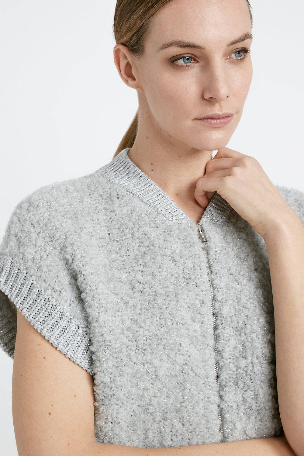 Peserico Gilet Con Zip In Bouclé Di Lana D'alpaca, Cashmere, Seta E Lurex