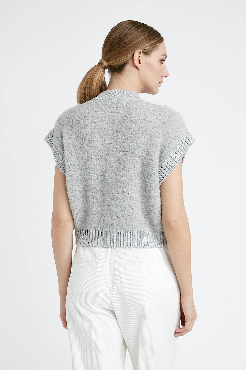 Peserico Gilet Con Zip In Bouclé Di Lana D'alpaca, Cashmere, Seta E Lurex