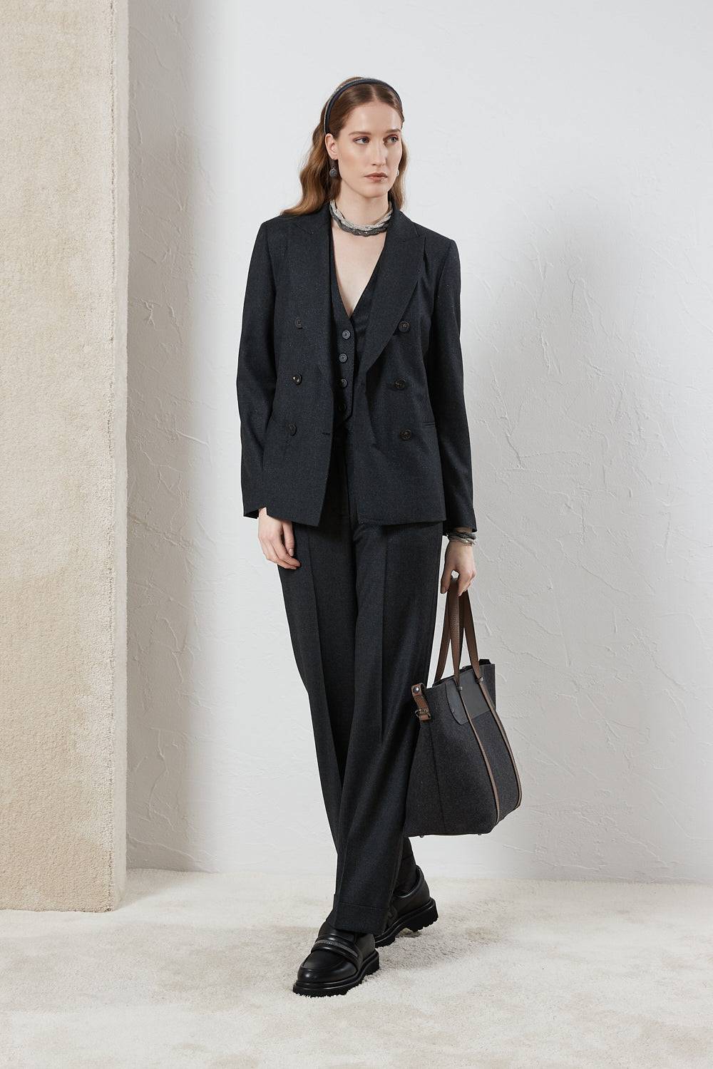 Peserico Gilet Di Flanella In Lana Lurex Con Punto Luce