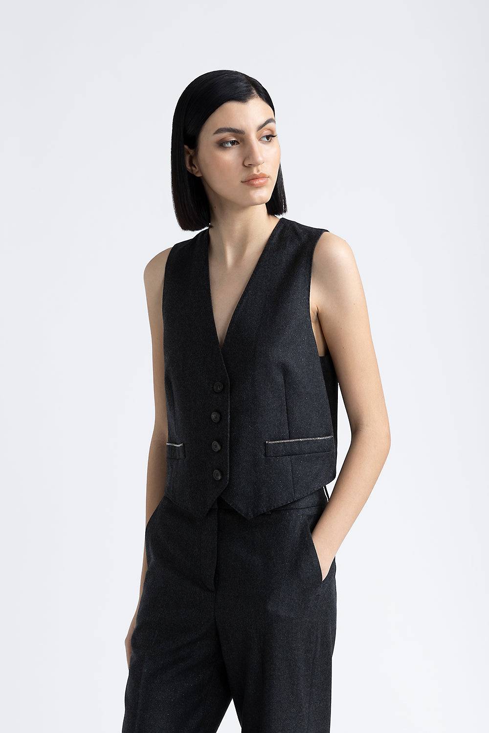 Peserico Gilet di flanella in lana lurex con Punto Luce