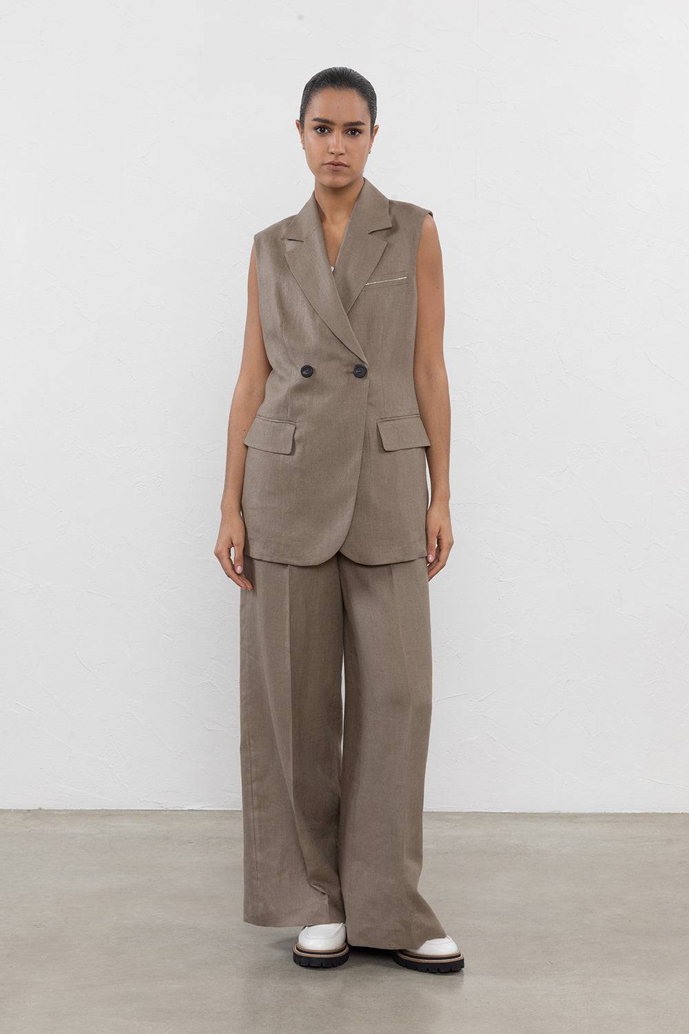 Peserico Gilet Doppiopetto In Gabardina Di Puro Lino