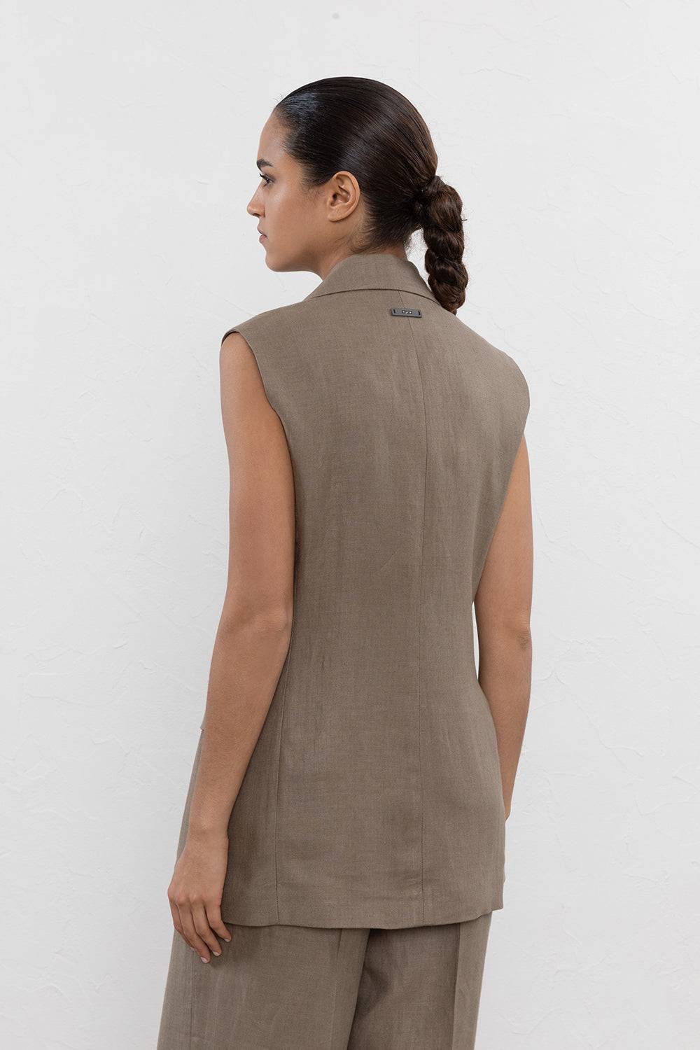 Peserico Gilet Doppiopetto In Gabardina Di Puro Lino