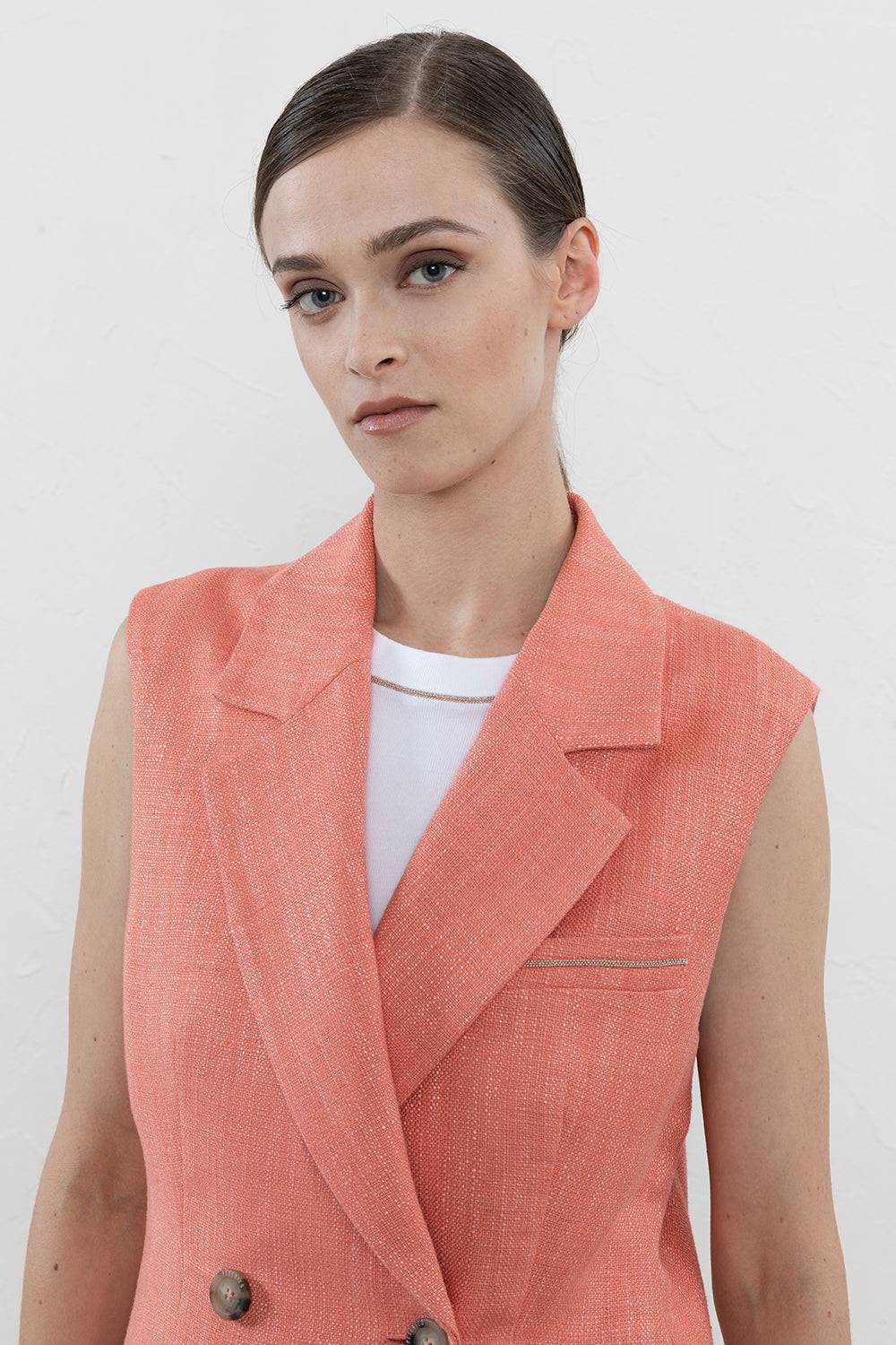 Peserico Gilet Doppiopetto In Stuoia Di Lino Viscosa