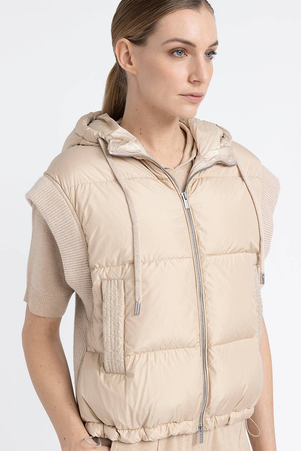 Peserico Gilet In Piuma Con Cappuccio In Lana E Microfibra