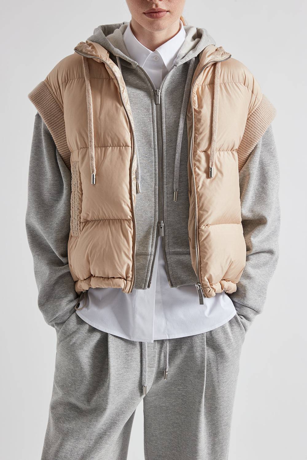 Peserico Gilet In Piuma Con Cappuccio In Lana E Microfibra