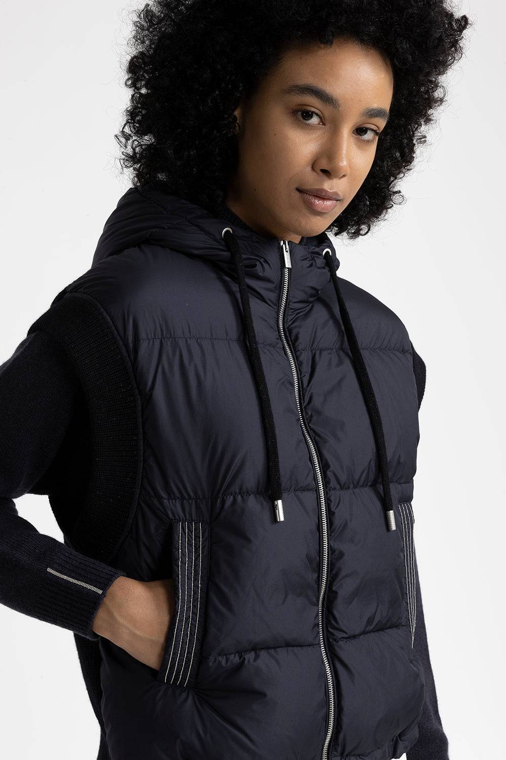 Peserico Gilet In Piuma Con Cappuccio In Lana E Microfibra