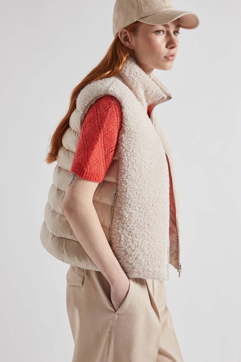 Peserico Gilet In Piuma E Panno Bouclé Di Lana Vergine E Alpaca