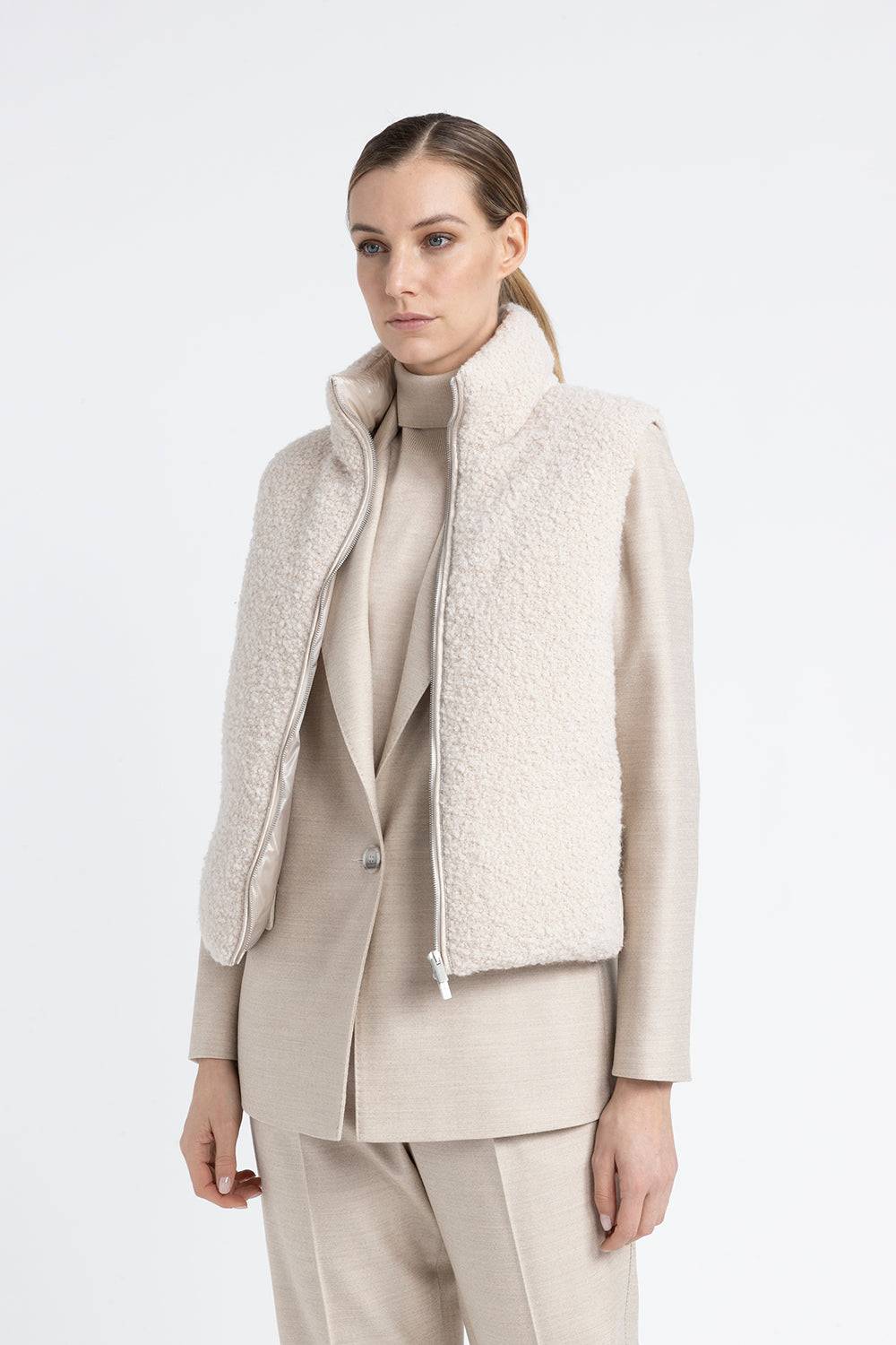 Peserico Gilet In Piuma E Panno Bouclé Di Lana Vergine E Alpaca