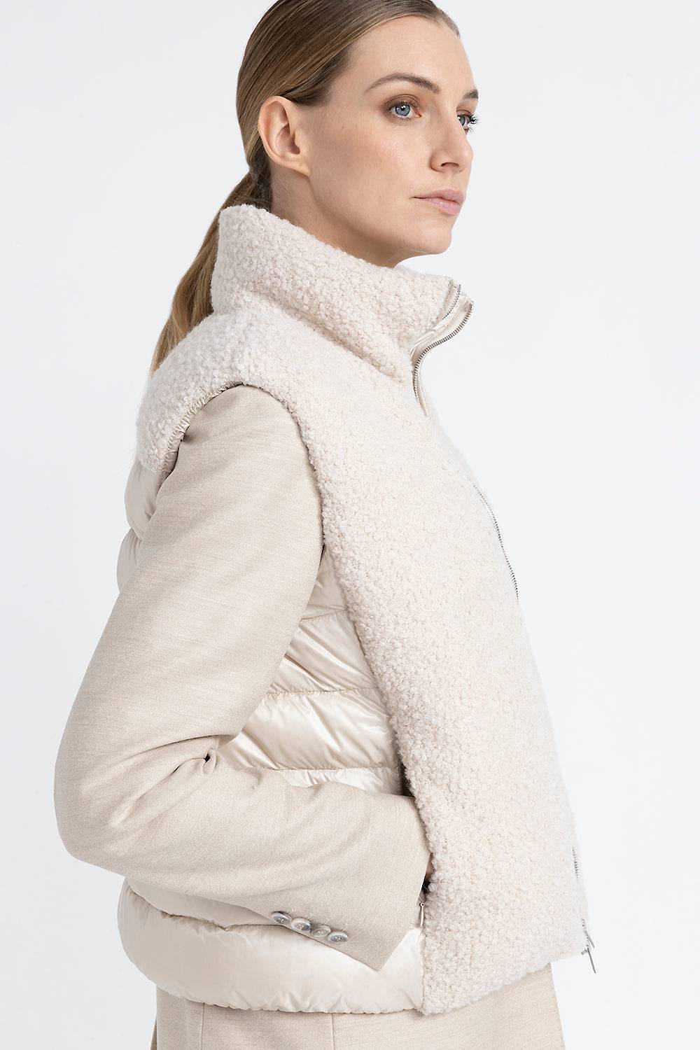 Peserico Gilet In Piuma E Panno Bouclé Di Lana Vergine E Alpaca