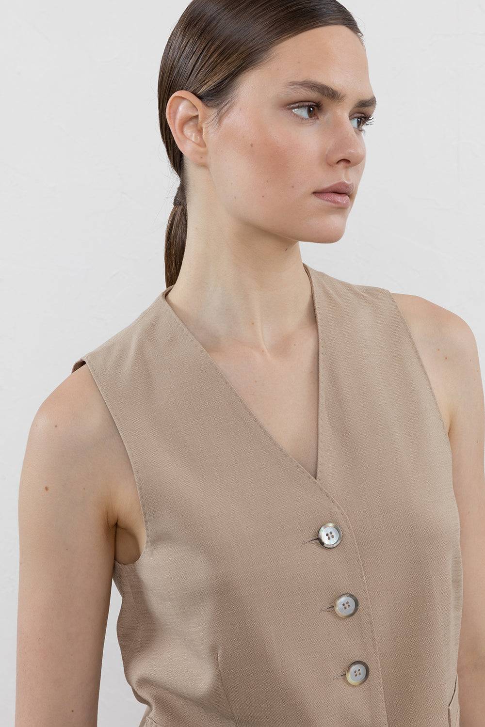 Peserico Gilet Monopetto In Tela Misto Viscosa Stretch