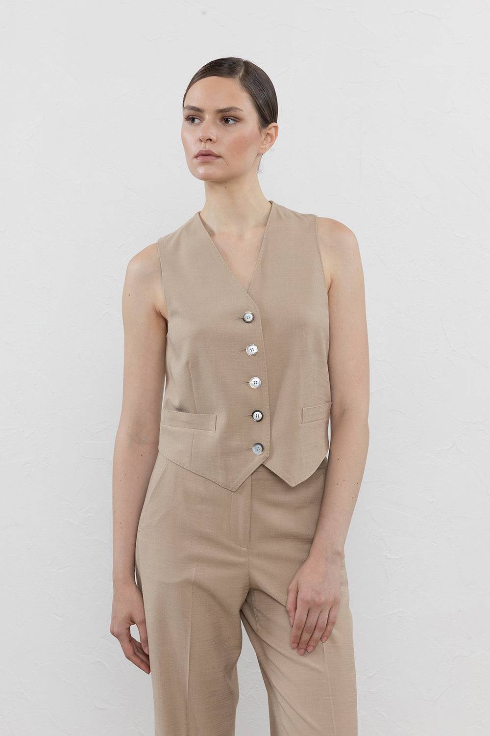 Peserico Gilet monopetto in tela misto viscosa stretch