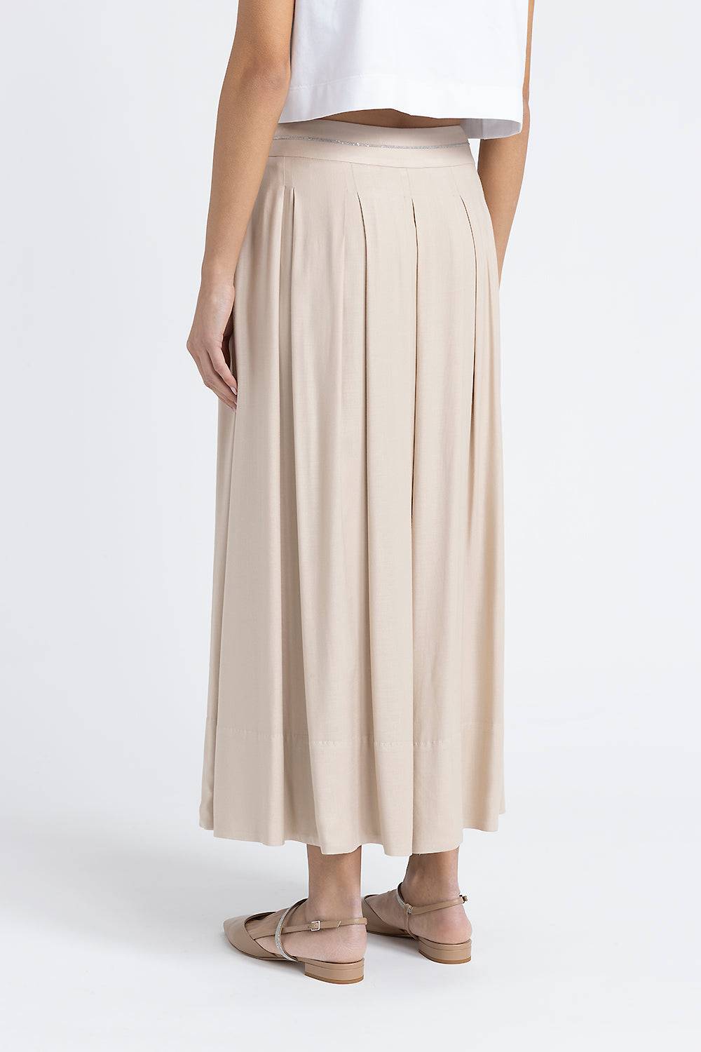 Peserico Gonna Lunga A Pieghe In Twill Di Lana E Viscosa