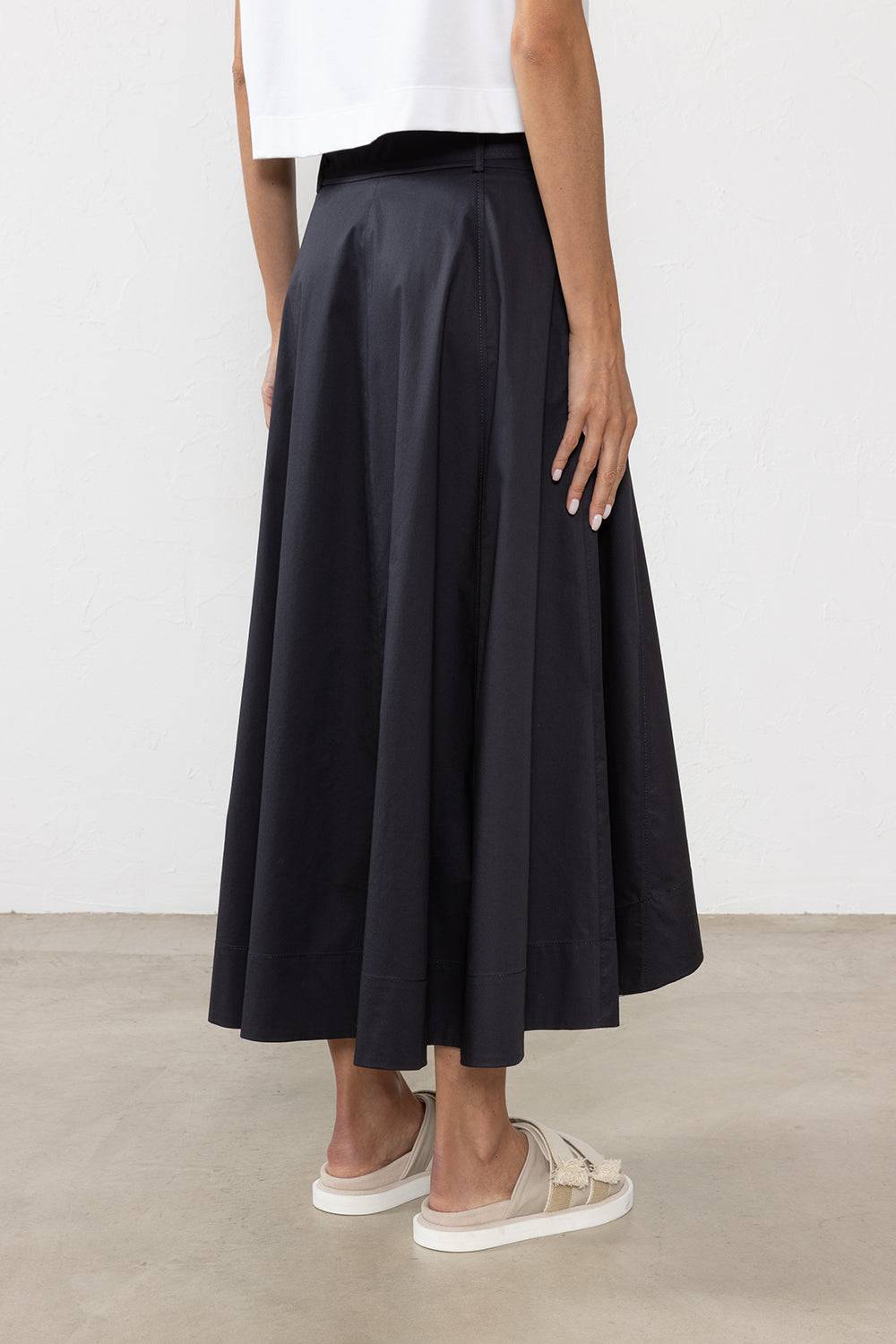 Peserico Gonna Lunga In Leggero Raso Di Cotone Stretch