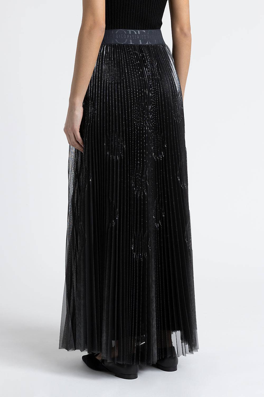 Peserico Gonna Lunga In Plissé Soleil Di Tulle Laminato