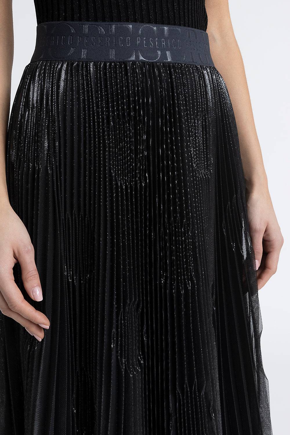 Peserico Gonna Lunga In Plissé Soleil Di Tulle Laminato