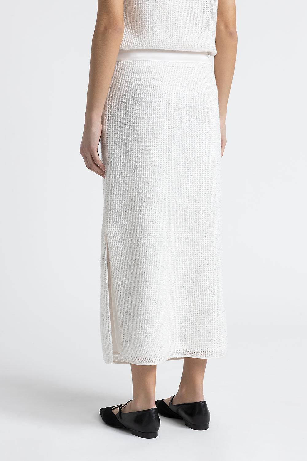 Peserico Gonna Lunga In Rete Di Lana, Mohair E Seta Con Paillettes