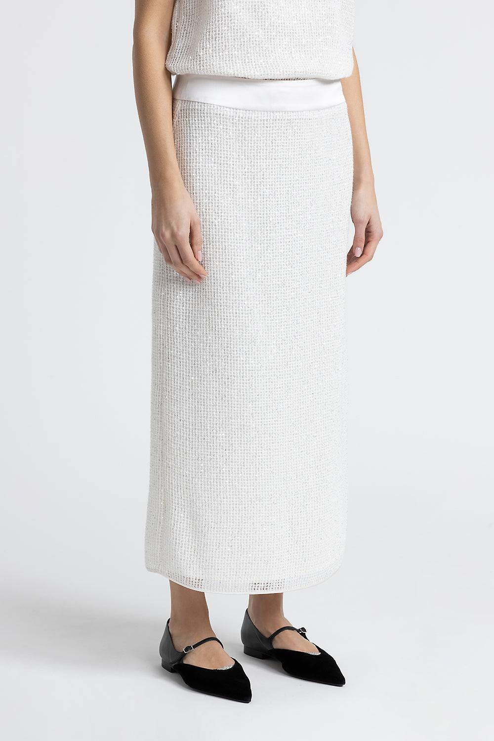 Peserico Gonna lunga in rete di lana, mohair e seta con paillettes