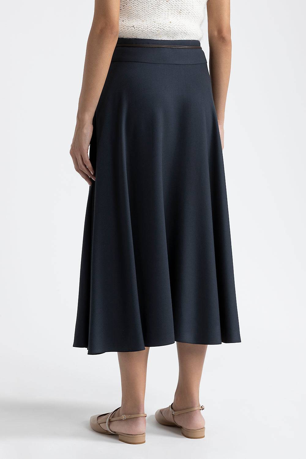 Peserico Gonna Lunga In Twill Di Lana E Viscosa Con Cintura