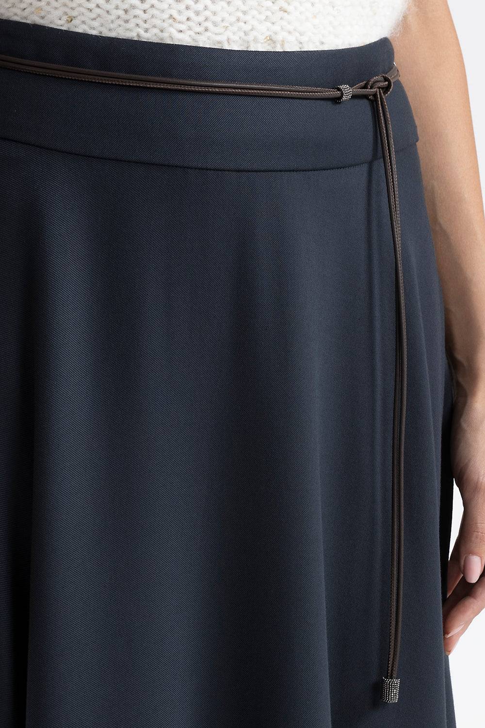 Peserico Gonna Lunga In Twill Di Lana E Viscosa Con Cintura