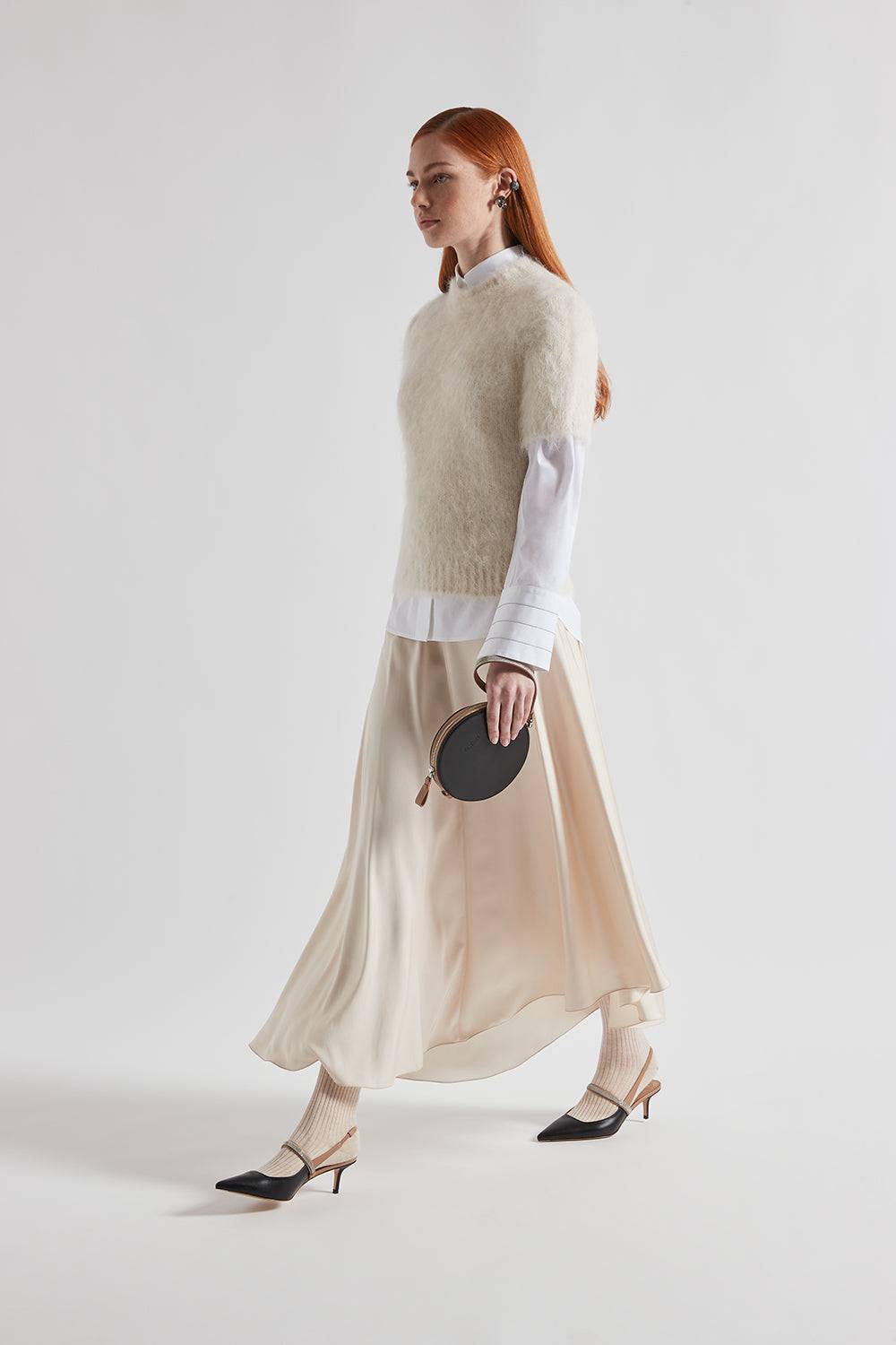 Peserico Gonna Midi Asimmetrica In Satin Di Viscosa