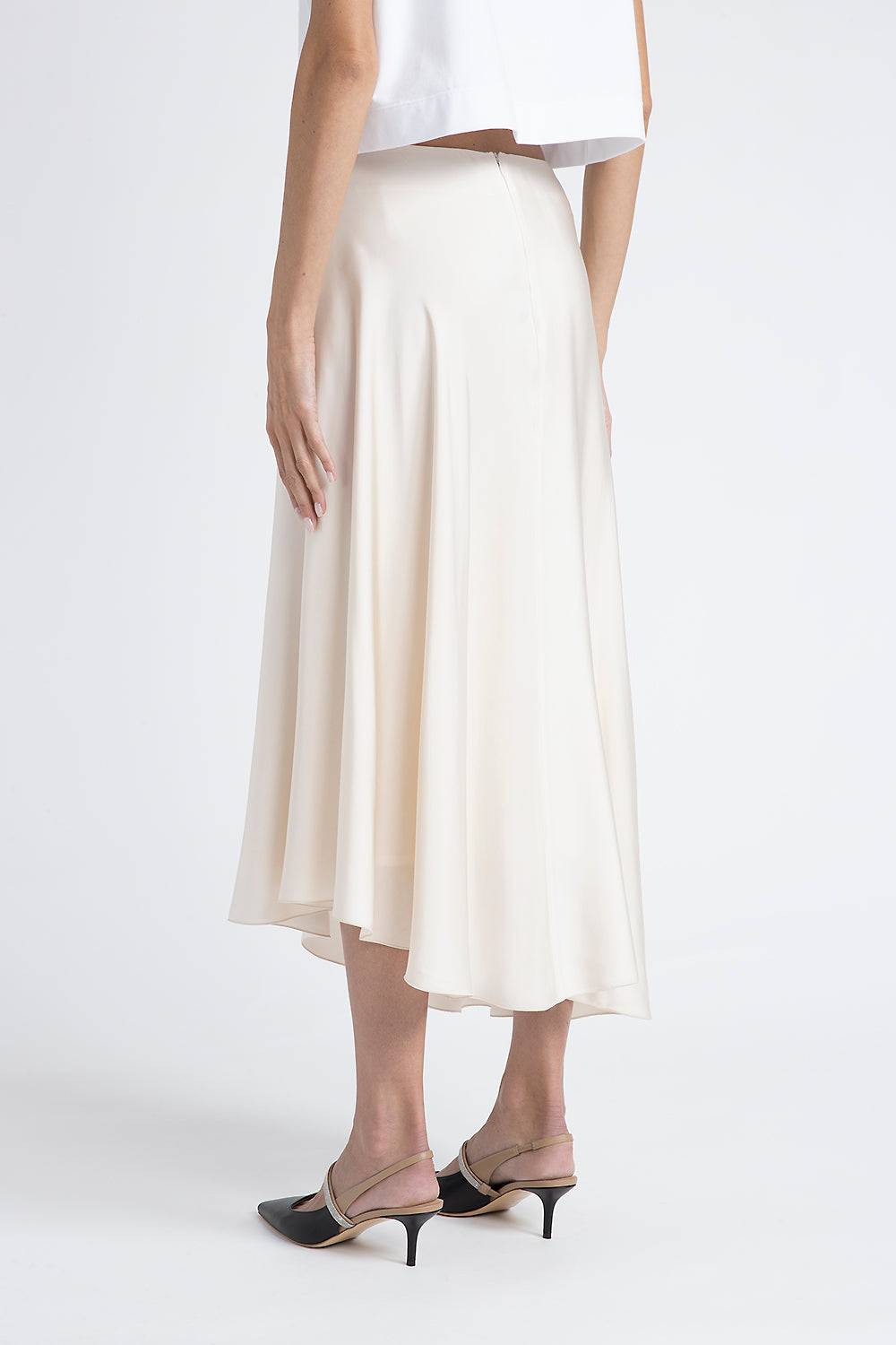 Peserico Gonna Midi Asimmetrica In Satin Di Viscosa