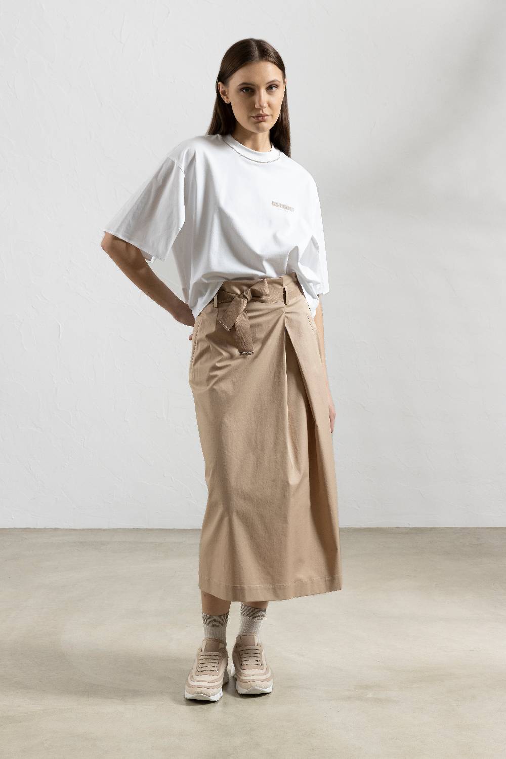 Peserico Gonna Midi In Leggero Raso Di Cotone Stretch