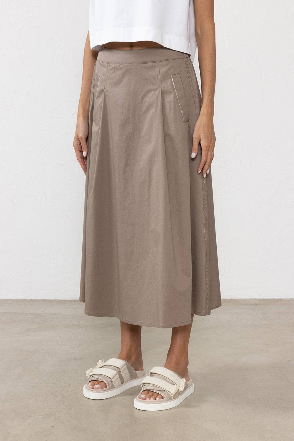 Peserico Gonna midi in leggero raso di cotone stretch