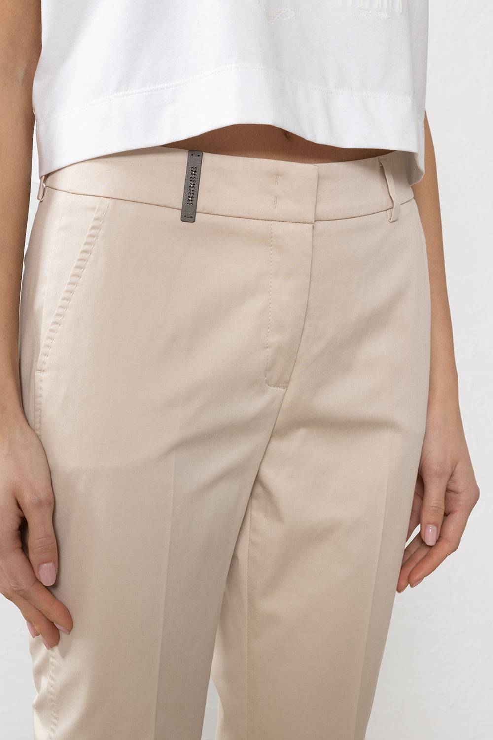 Peserico Iconico Pantalone 4718 In Raso Di Cotone Stretch