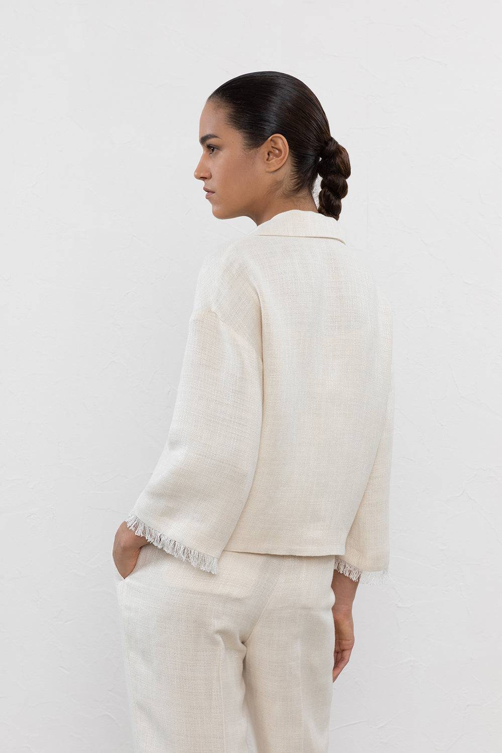 Peserico Kimono Monopetto In Stuoia Di Lino E Viscosa