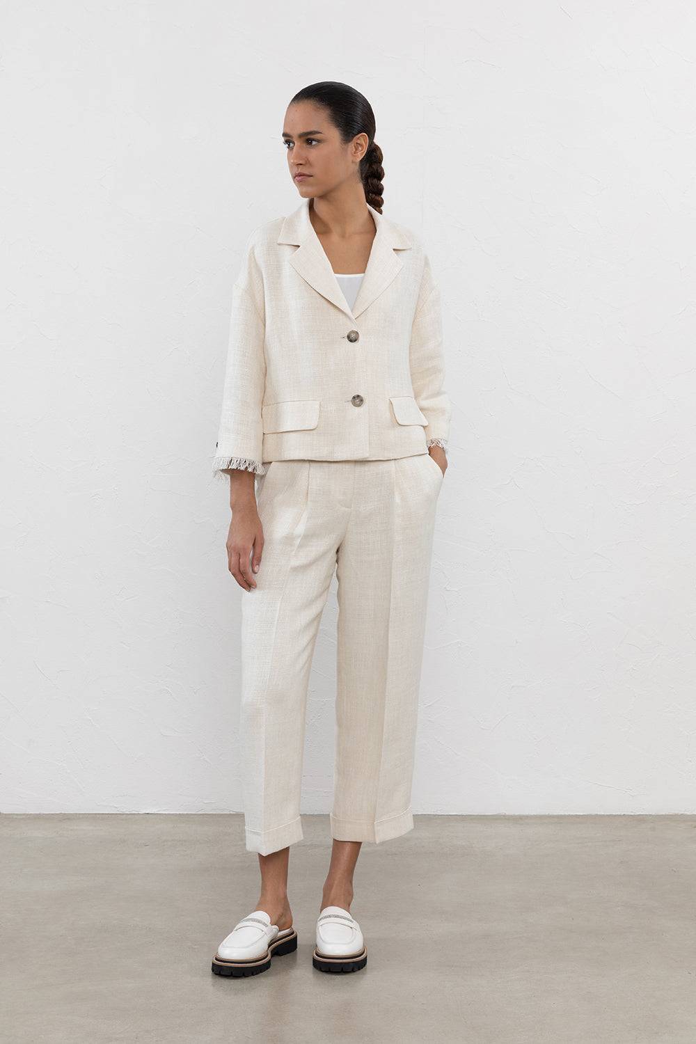 Peserico Kimono Monopetto In Stuoia Di Lino E Viscosa