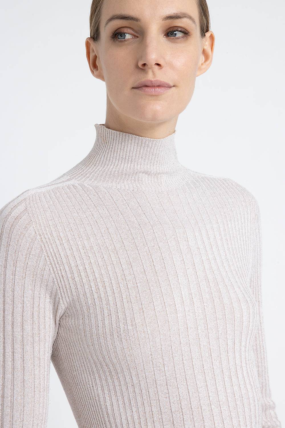 Peserico Maglia A Coste Collo Alto In Filato Di Viscosa E Lurex