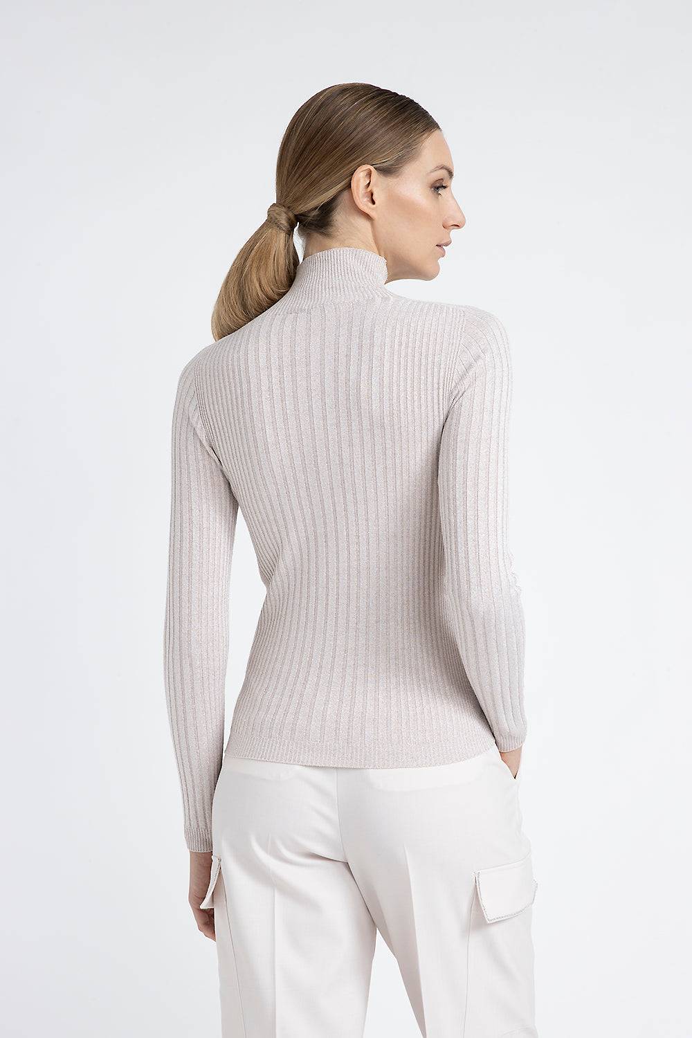 Peserico Maglia A Coste Collo Alto In Filato Di Viscosa E Lurex