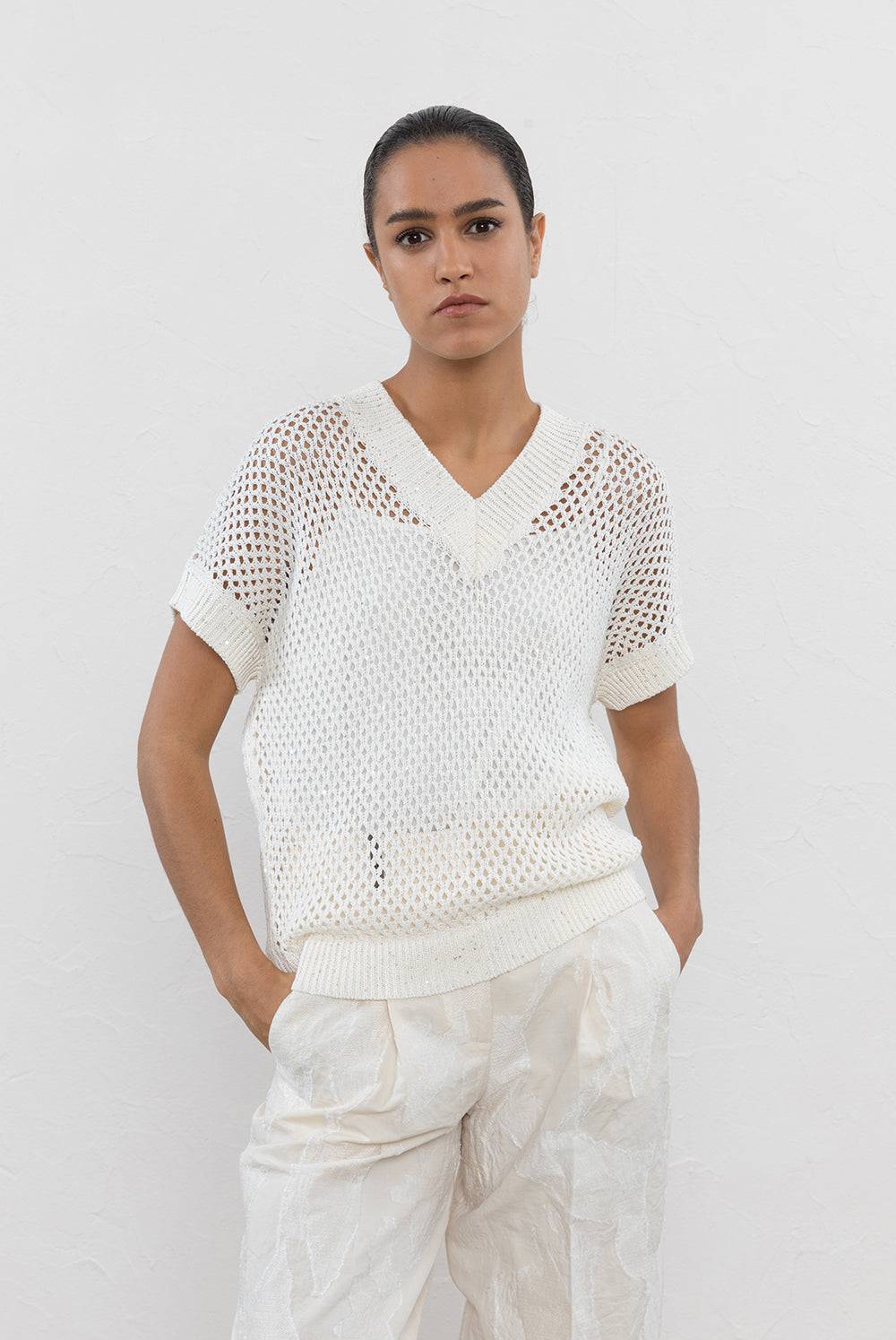 Peserico Maglia A Kimono In Cordonetto Di Puro Cotone E Micropaillettes