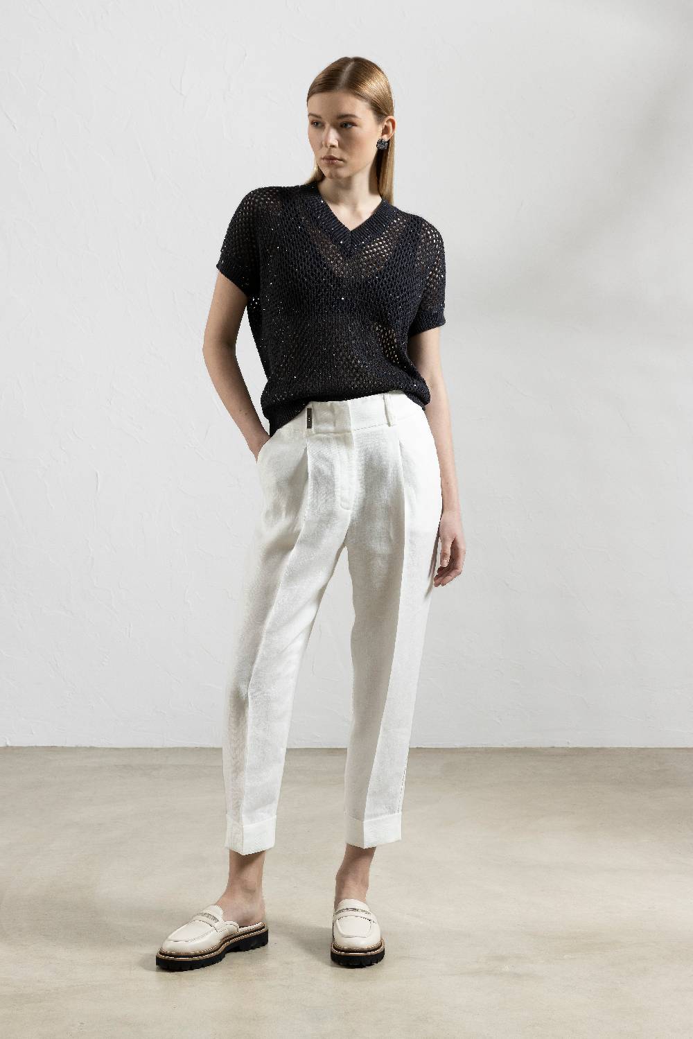 Peserico Maglia A Kimono In Cordonetto Di Puro Cotone E Micropaillettes