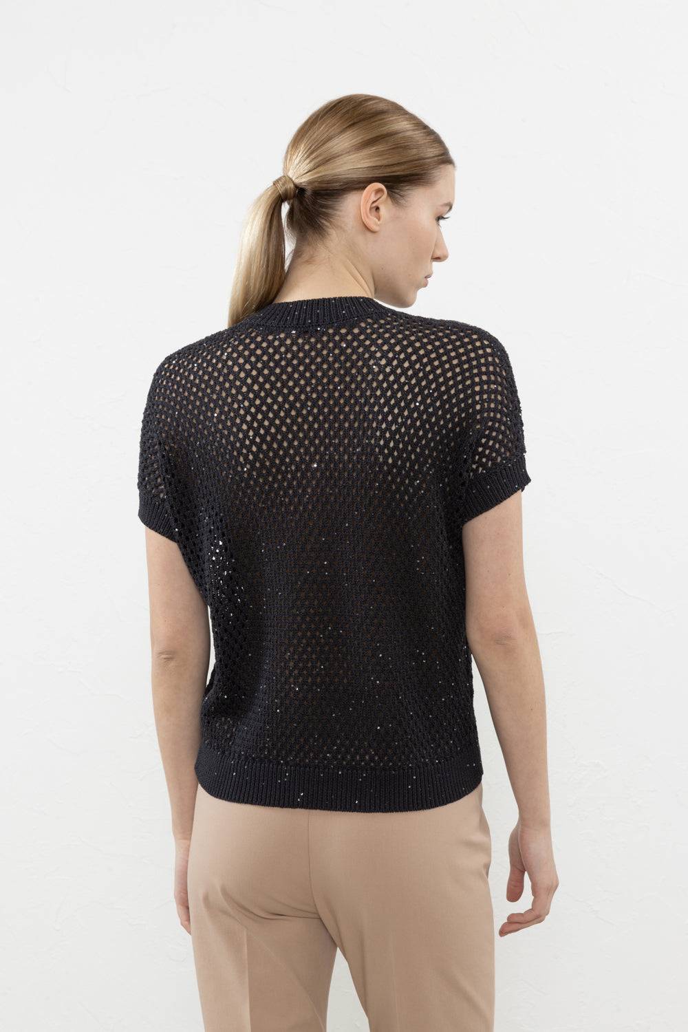 Peserico Maglia A Kimono In Cordonetto Di Puro Cotone E Micropaillettes