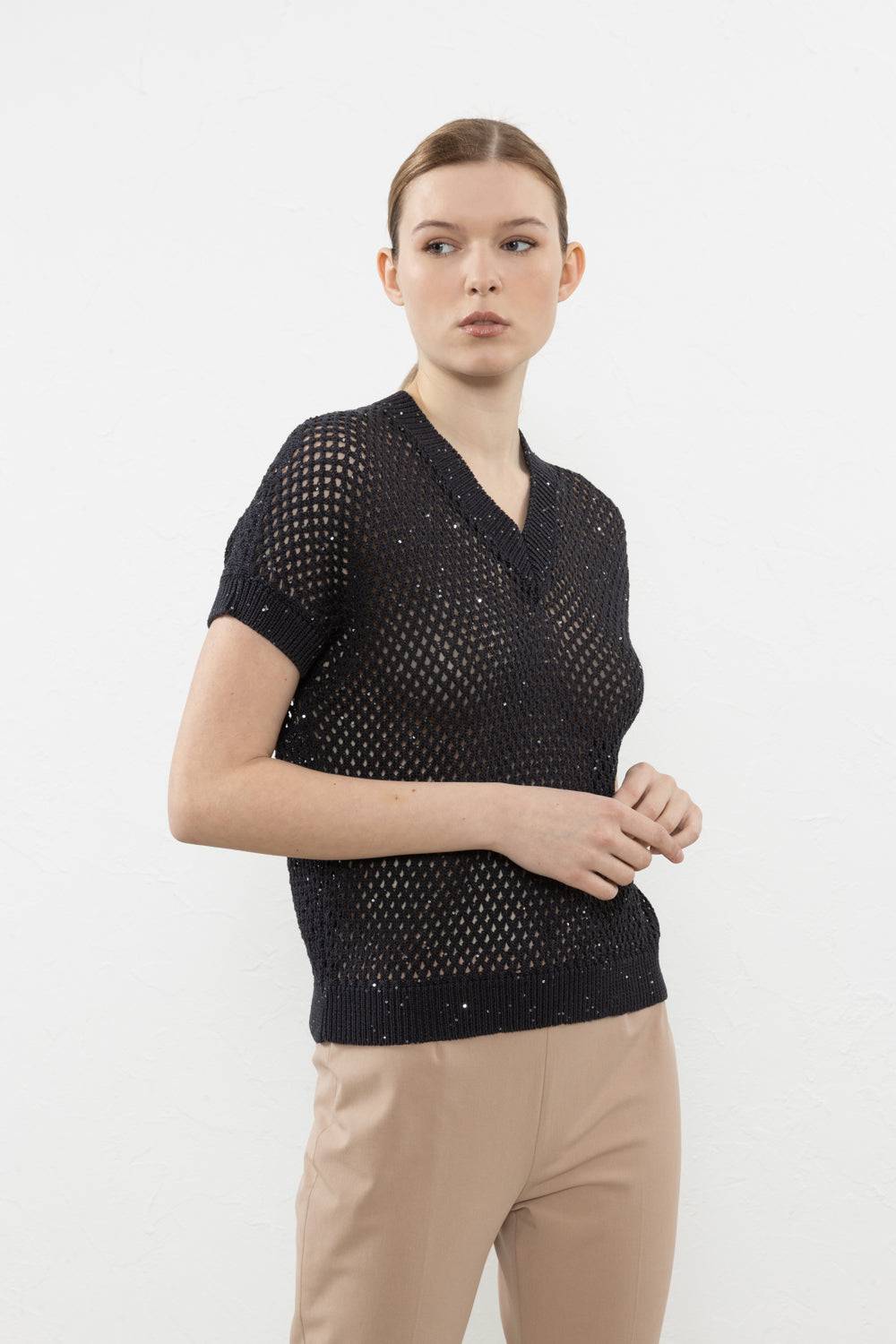 Peserico Maglia A Kimono In Cordonetto Di Puro Cotone E Micropaillettes
