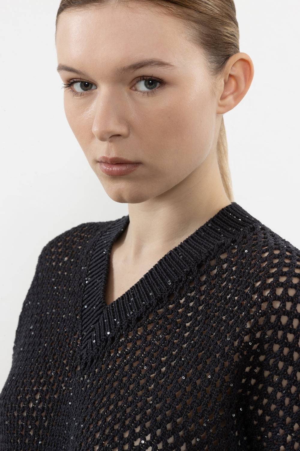 Peserico Maglia A Kimono In Cordonetto Di Puro Cotone E Micropaillettes