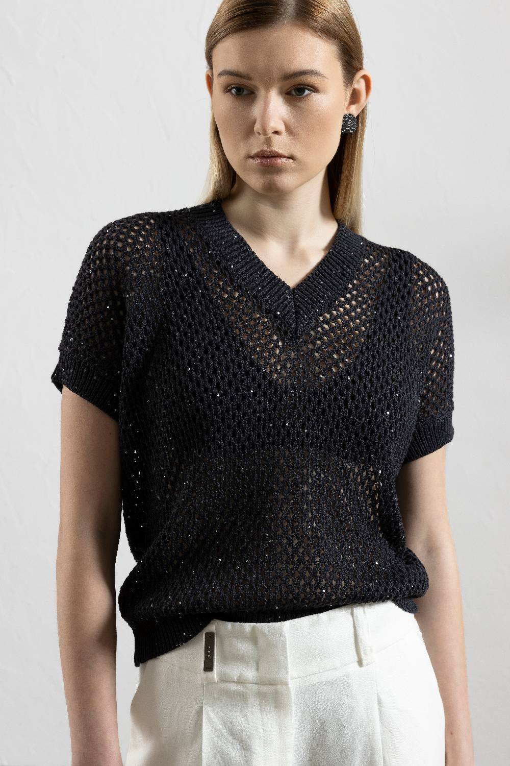 Peserico Maglia A Kimono In Cordonetto Di Puro Cotone E Micropaillettes