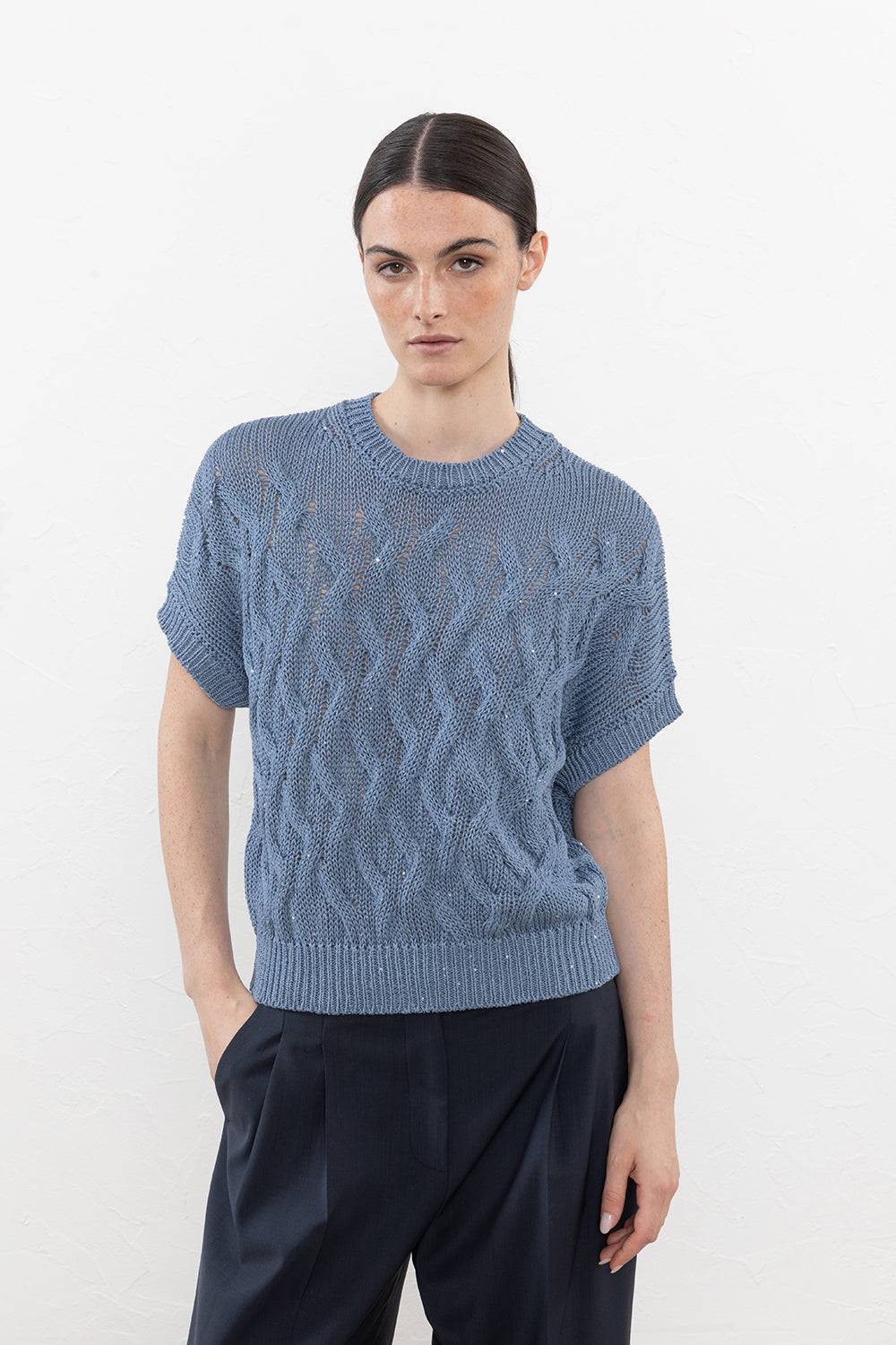 Peserico Maglia A Kimono In Filato Di Cotone Intrecciato A Losanga Con Micropaillettes